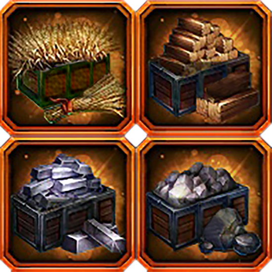 8 B Mixed resources (food, wood, stone, iron each 2B) 8 B Mixed resources (food, wood, stone, iron each 2B)